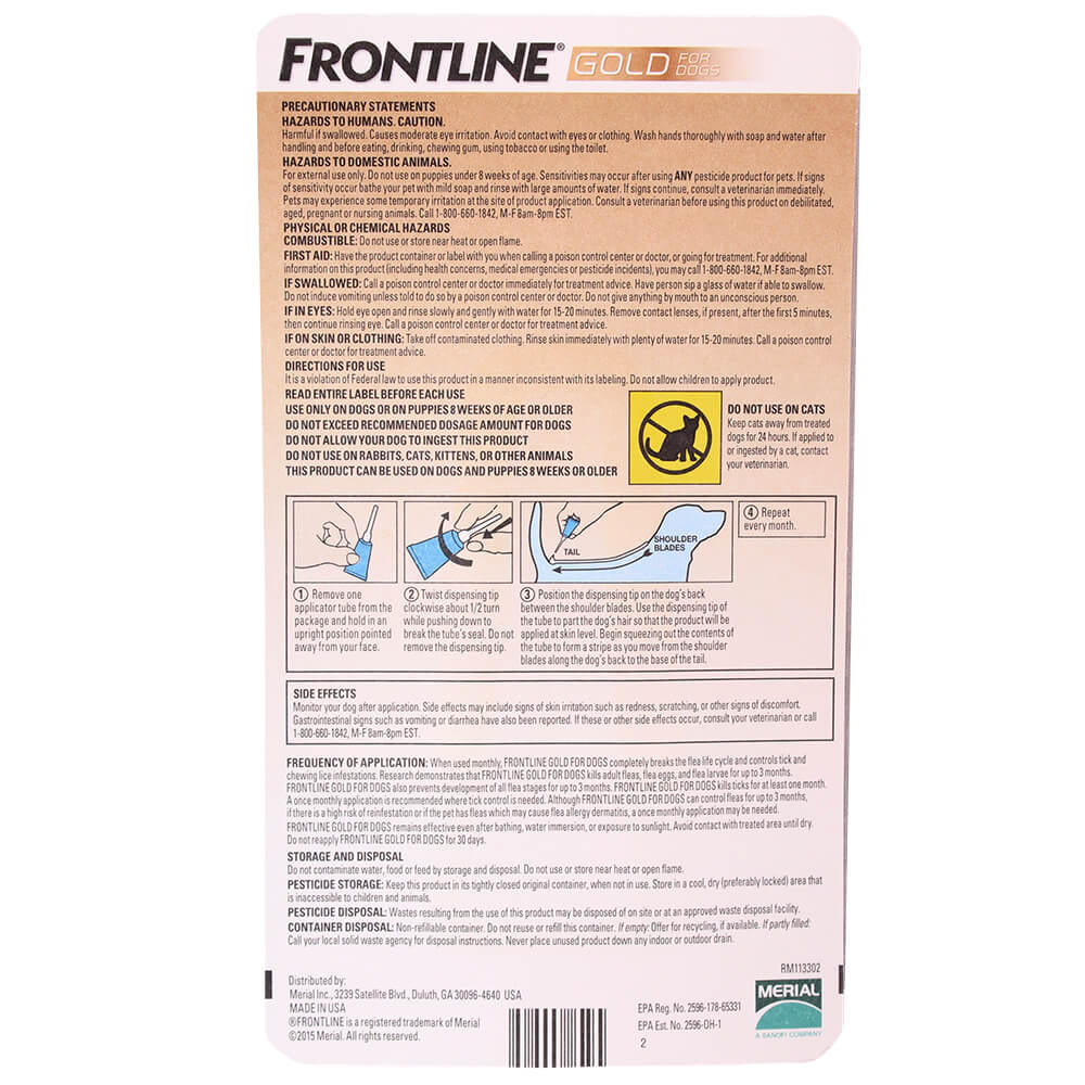 Frontline Gold for Dogs Single Dose Lambert Vet Supply Dog Cat Horse Kennel Vet Supplies