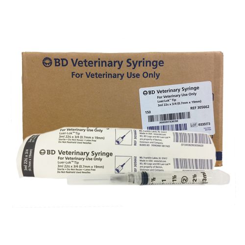 Rx BD Veterinary Disposable Syringe and Needle 3 mL 22G x 3/4 Luer-Lok