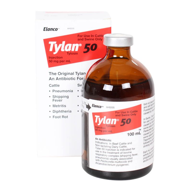 Rx Tylan 50 Injection 100 ml; Antibiotic Cattle & Swine Lambert Vet