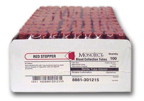 Monoject Blood Collection Tubes Red Stopper 3ml