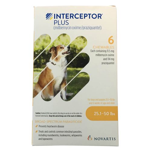 Interceptor Plus Rx 25.1-50 lbs 11.5 mg x 6 Chew Tabs Yellow