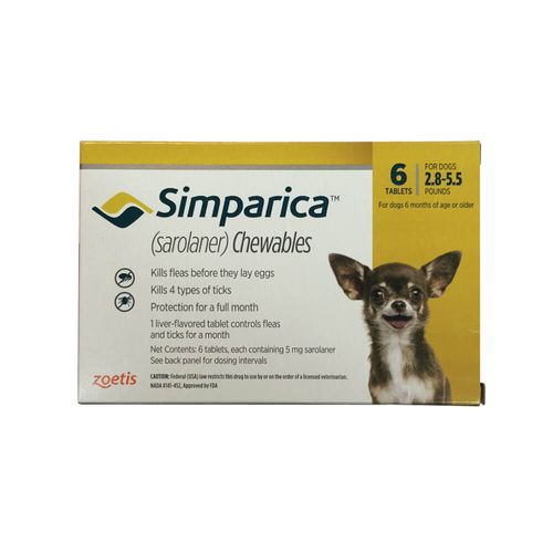 Simparica Rx 5mg for Dogs 2.8-5.5 lbs 6 Chewable Tablets