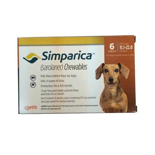 Simparica Rx  20mg for Dogs 11.1-22 lbs 6 Chewable Tablets