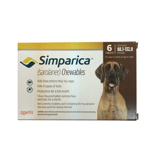 Simparica Rx 120mg for Dogs 88.1-132 lbs 6 Chewable Tablets