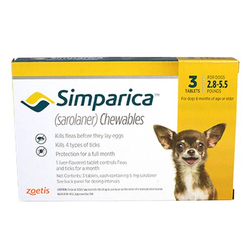 Rx Simparica 5mg for Dogs 2.8-5.5 lbs 3 Chewable Tablets