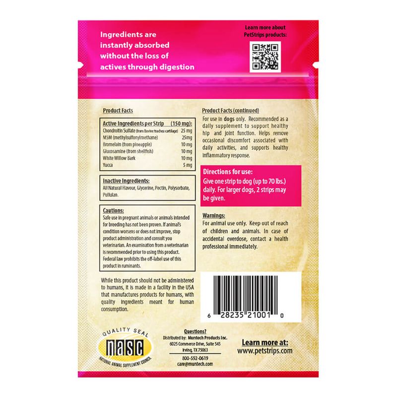 PetStrips Hip & Joint Relief for Dogs, 30 Strips Lambert Vet Supply Dog, Cat, Horse, Kennel