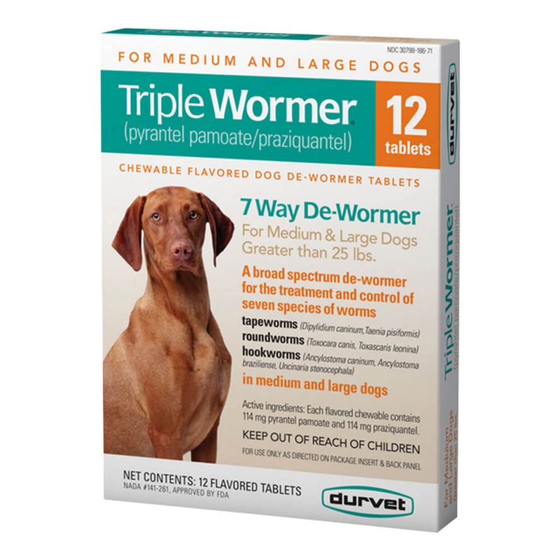 Triple Wormer, Large Dog, 25.1200lbs, 114gm, 12ct Lambert Vet Supply Dog, Cat, Horse
