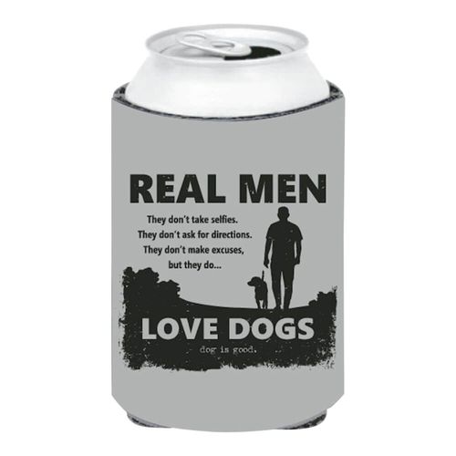 Can Koozie Real Men Love Dogs Gray