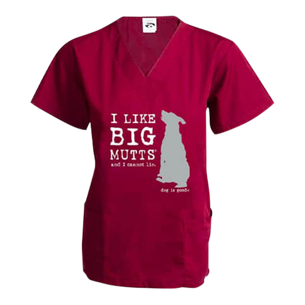 Scrub Top, I Like Big Mutts, Wine, M Lambert Vet Supply Dog, Cat