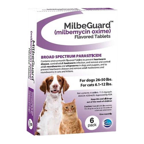 Rx Milbeguard Flavored Tablets Cats 6.1-12lbs Dogs 26-50lbs 6pk