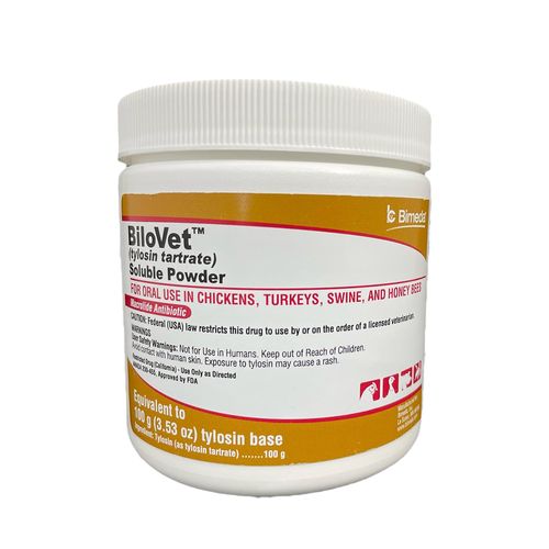 Rx Bilovet Tylosin Tartrate Soluble Powder for Chickens Turkeys Swine & Honey Bees