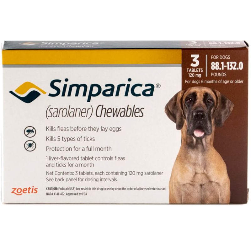 Rx Simparica 120mg for Dogs 88.1132 lbs, 3 Chewable Tablets Lambert