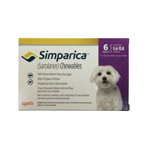 Simparica Rx 10mg for Dogs 5.6-11 lbs 6 Chewable Tablets