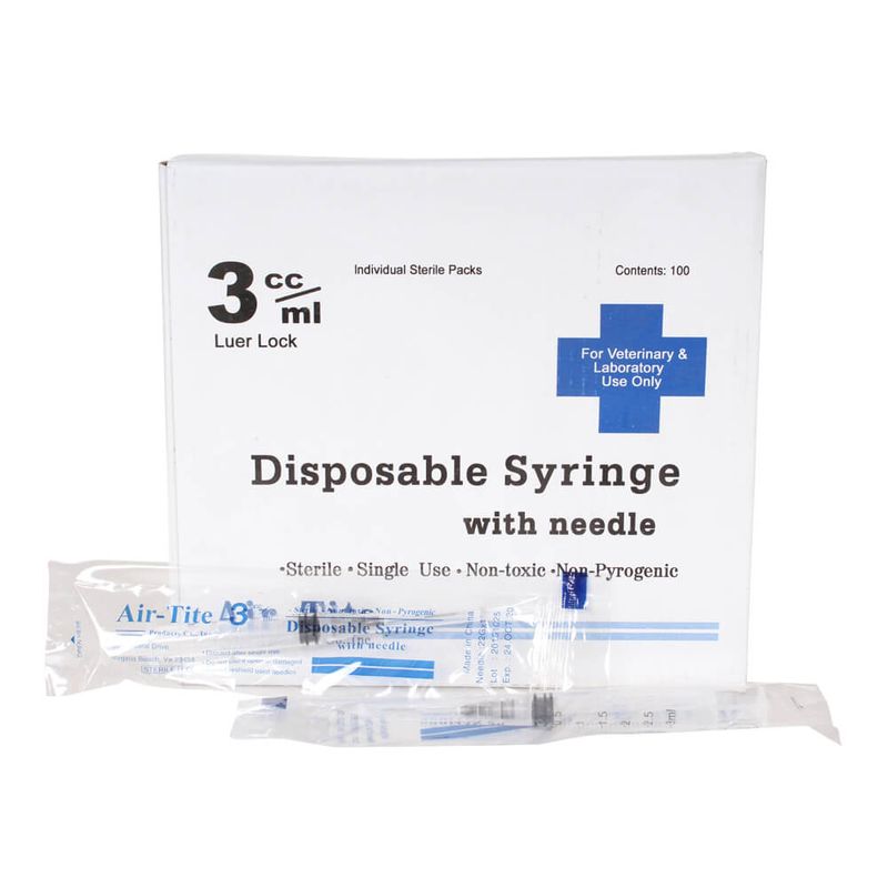Air Tite Syringe with needle, 3 x 22 x 1 luer lock Lambert Vet Supply