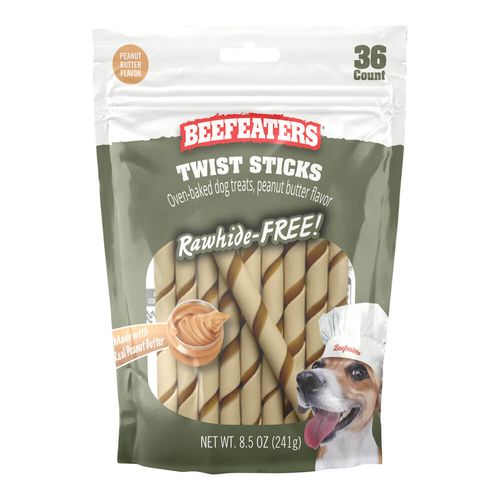 Beefeaters Rawhide Free Twist Sticks PB, 36ct