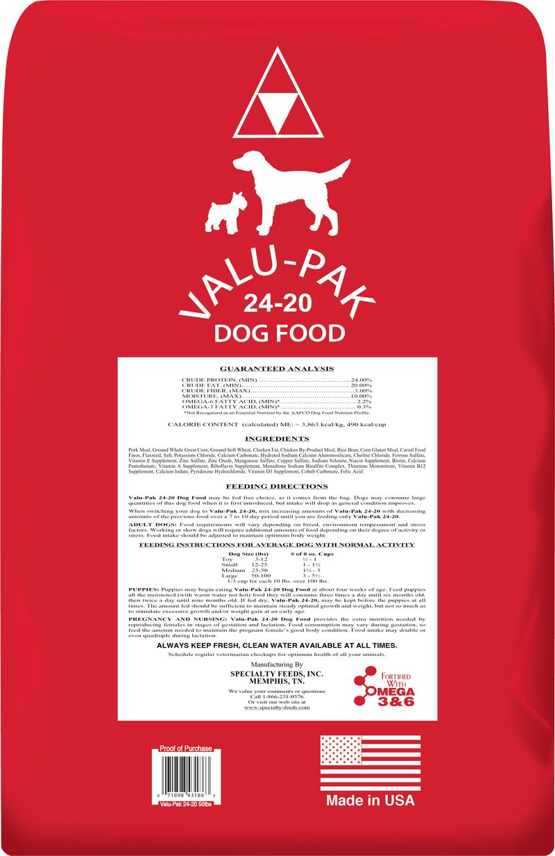 Valu-Pak 24-20 Dog Food (Red Bag), 50 lb