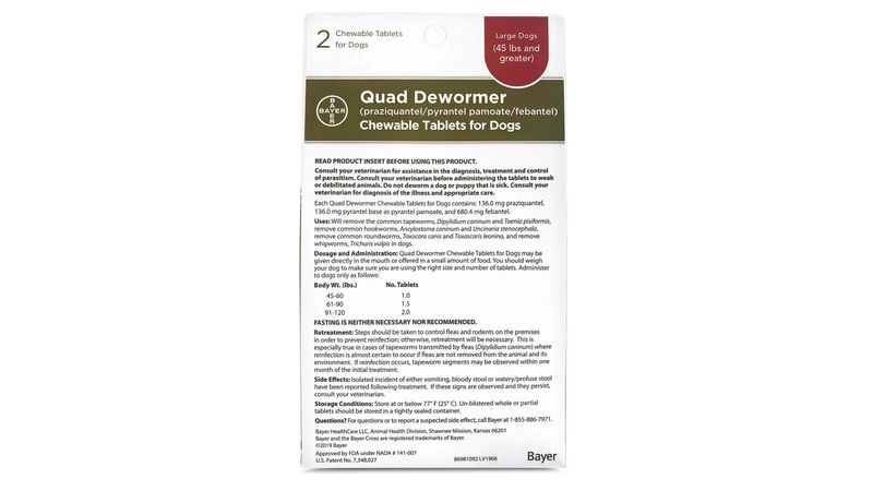 Bayer quad dewormer for puppies best sale