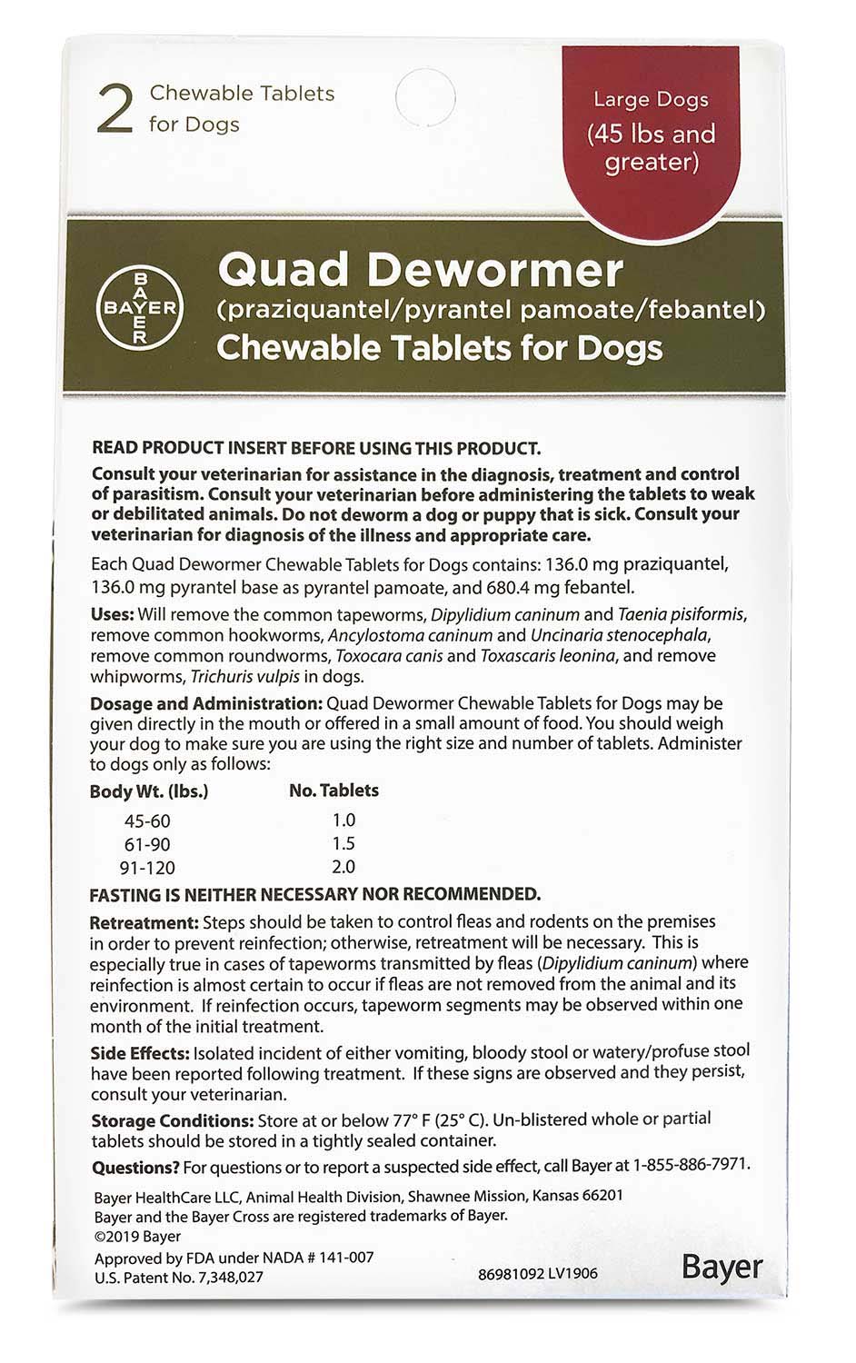 Bayer Quad Dewormer Chewable Tablets for Dogs - Pet Supplies 4 Less