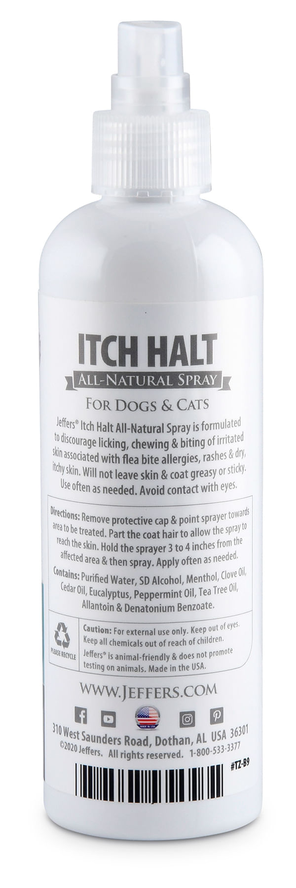 Jeffers Itch Halt Spray for Dogs Cats 8 oz Lambert Vet Supply Dog Cat Horse Kennel Vet Supplies