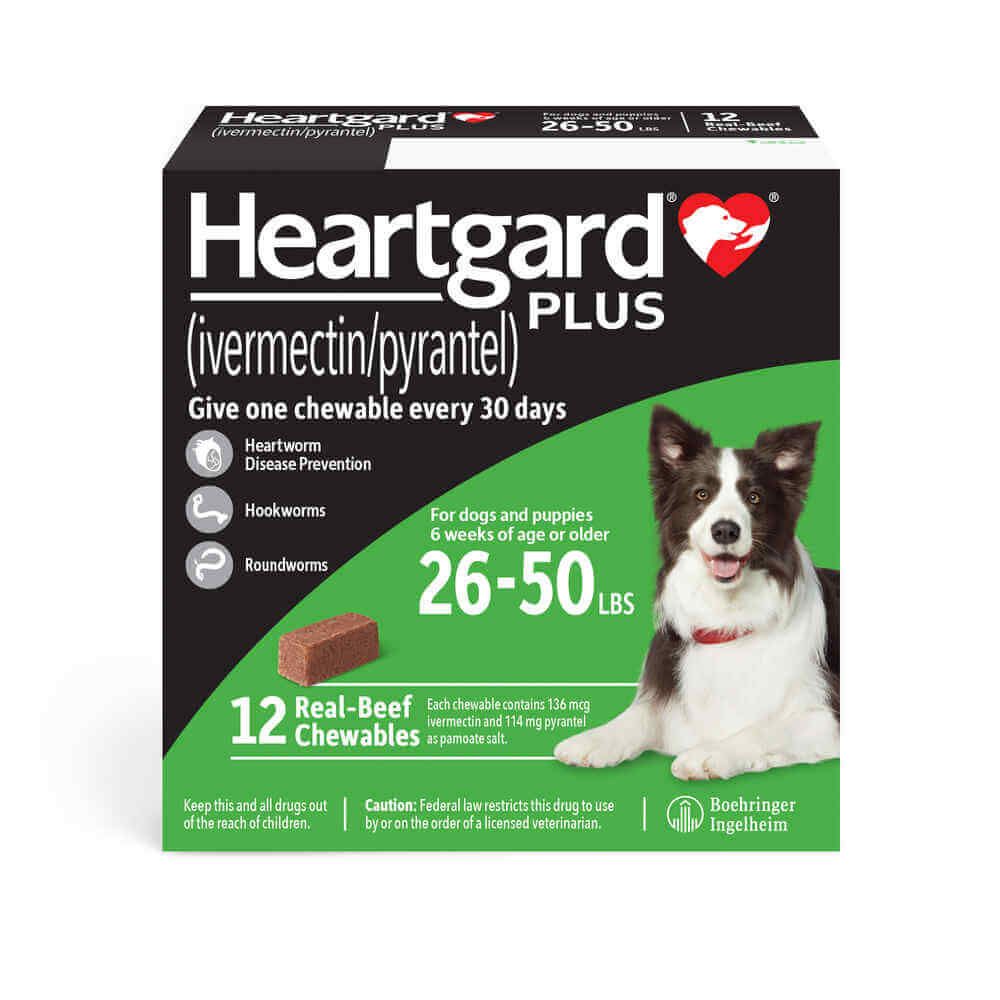 Heartgard Plus for Dogs, 26-50 lb, 12 mo, Green - Pet Supplies 4 Less