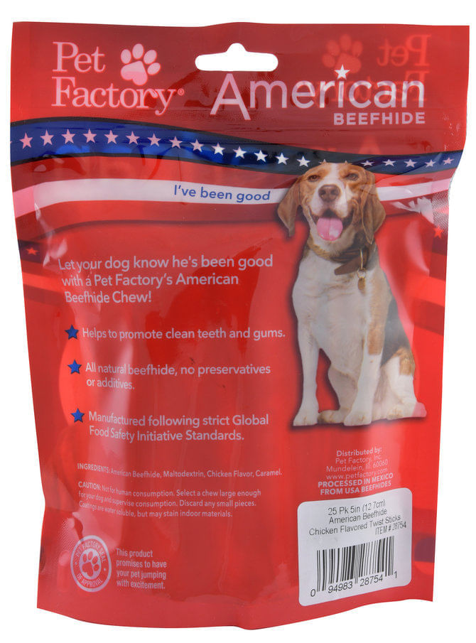 Pet Factory American Beefhide Chicken Flavored 5″ Twist Sticks
