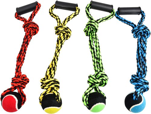 Nuts For Knots 2 Knot Rope Tug with Handle and Tennis Ball, 20"