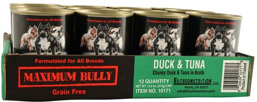 Maximum Bully Chunky Duck & Tuna in Broth, 13.2 oz