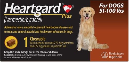 Heartgard Plus for Dogs 51 100 lb 1 mo Brown Lambert Vet Supply Dog Cat Horse Kennel Vet Supplies