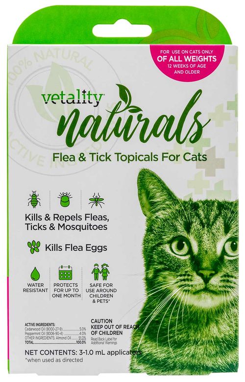 Vetality Naturals Flea & Tick Topicals for Cats, 3-pk