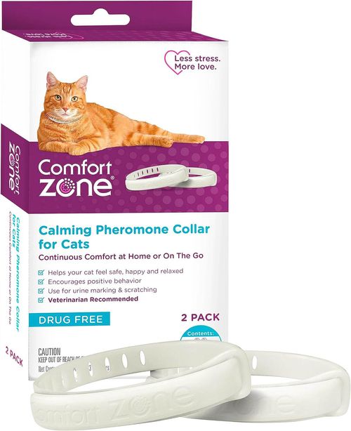 Comfort Zone Cat Calming Pheromone Collar, Anxiety & Stress Relief Aid, Breakaway Design, White