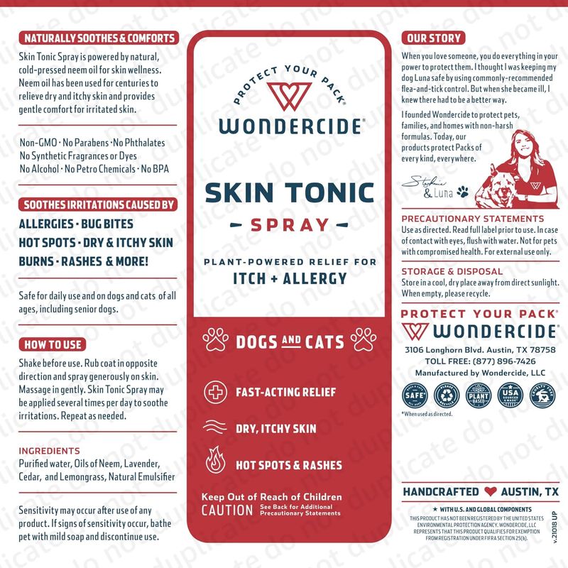 Wondercide Skin Tonic, Anti-Itch Spray with Neem, 8 oz